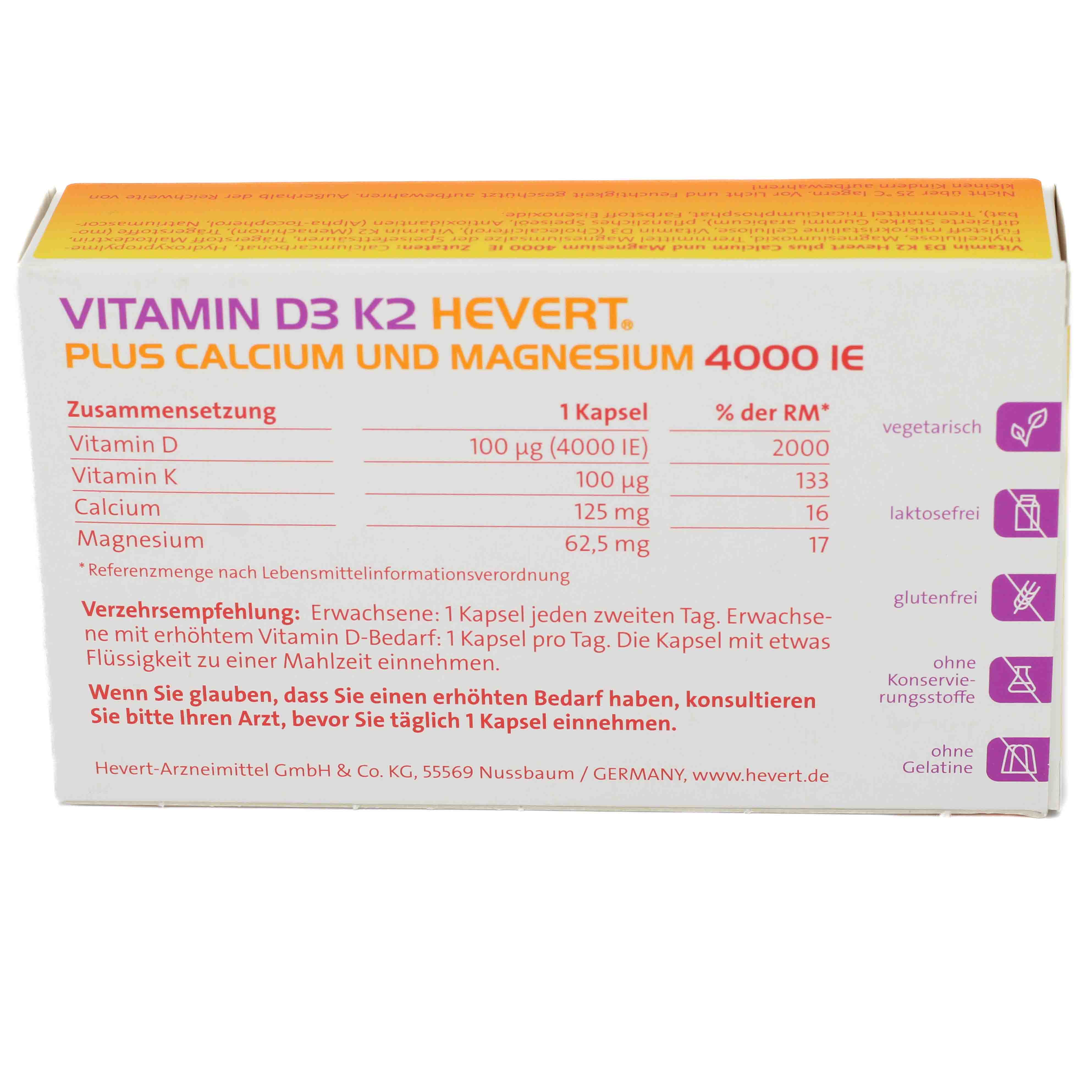 VITAMIN D3 K2 Hevert+Calcium u.Magnes.4000 IE Kps. VITAMIN D3 K2 Hevert+Calcium u.Magnes.4000 IE Kps.