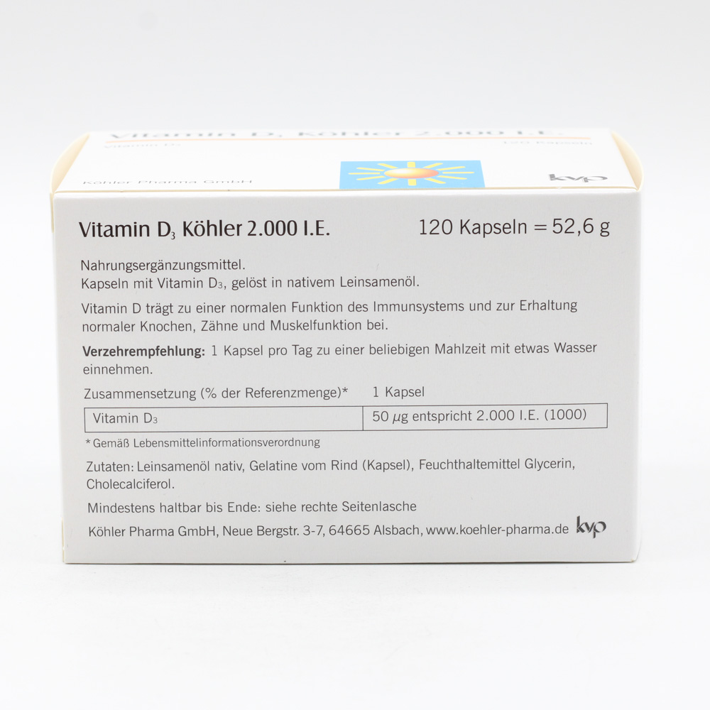 VITAMIN D3 KÖHLER 2.000 I.E. Kapseln VITAMIN D3 KÖHLER 2.000 I.E. Kapseln