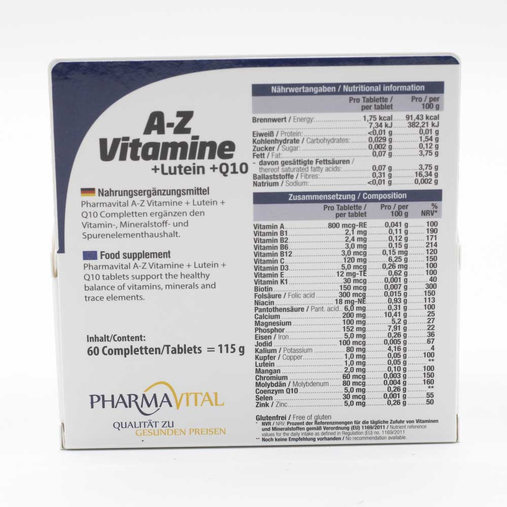 PHARMAVITAL A-Z Vitamine+Lutein+Q10 Tabletten PHARMAVITAL A-Z Vitamine+Lutein+Q10 Tabletten