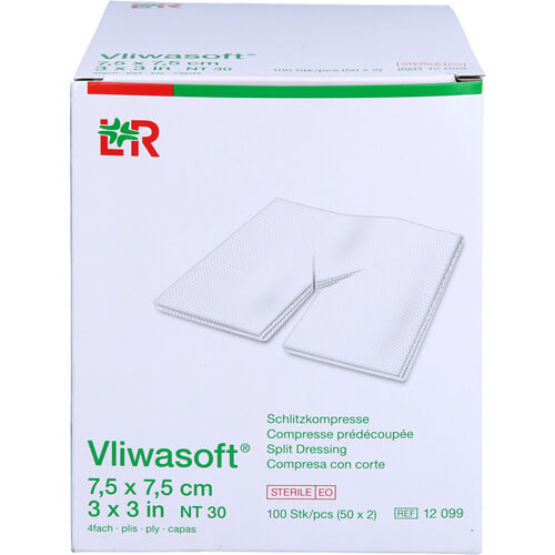 VLIWASOFT Schlitzkompressen 7,5x7,5 cm steril 4l. VLIWASOFT Schlitzkompressen 7,5x7,5 cm steril 4l.