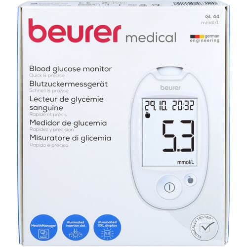 BEURER GL44 Blutzuckermessgerät mmol/l weiß BEURER GL44 Blutzuckermessgerät mmol/l weiß