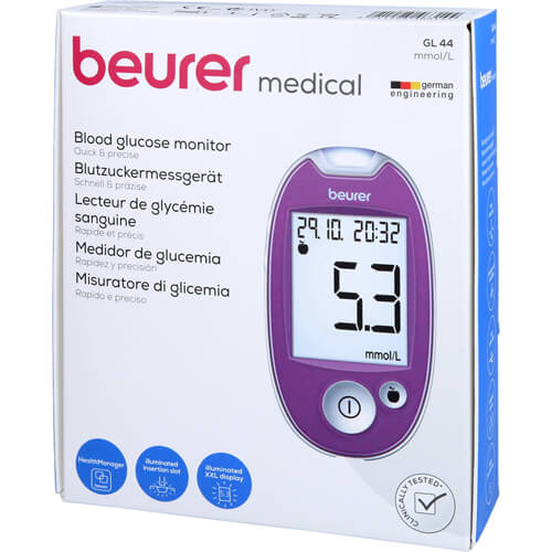 BEURER GL44 Blutzuckermessgerät mmol/l lila BEURER GL44 Blutzuckermessgerät mmol/l lila
