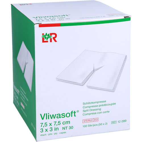 VLIWASOFT Schlitzkompressen 7,5x7,5 cm steril 4l. VLIWASOFT Schlitzkompressen 7,5x7,5 cm steril 4l.
