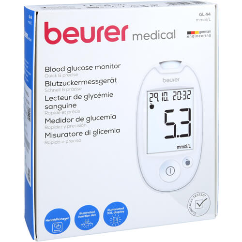 BEURER GL44 Blutzuckermessgerät mmol/l weiß BEURER GL44 Blutzuckermessgerät mmol/l weiß