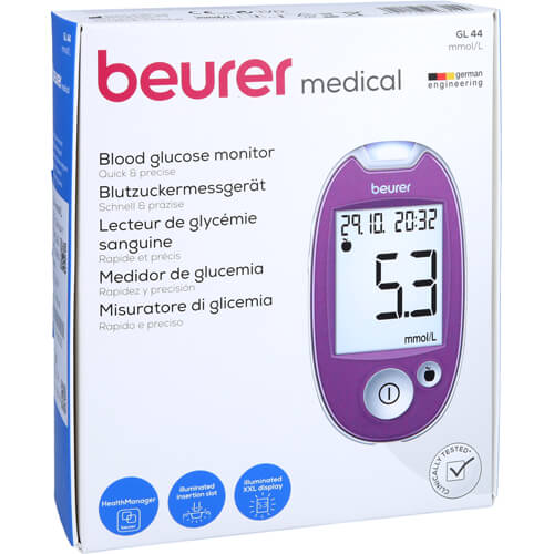 BEURER GL44 Blutzuckermessgerät mmol/l lila BEURER GL44 Blutzuckermessgerät mmol/l lila