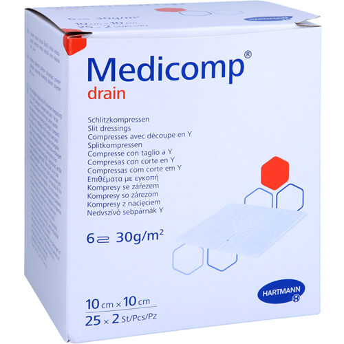 MEDICOMP drain Schlitzkomp.steril 10x10 cm 6fach MEDICOMP drain Schlitzkomp.steril 10x10 cm 6fach