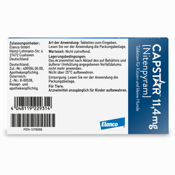 CAPSTAR 11,4 mg Tabletten f.Katzen/kleine Hunde CAPSTAR 11,4 mg Tabletten f.Katzen/kleine Hunde