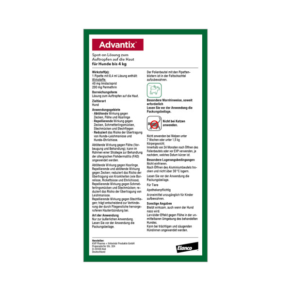 ADVANTIX Spot-on Lsg.z.Auftr.a.d.H.f.Hund bis 4 kg ADVANTIX Spot-on Lsg.z.Auftr.a.d.H.f.Hund bis 4 kg