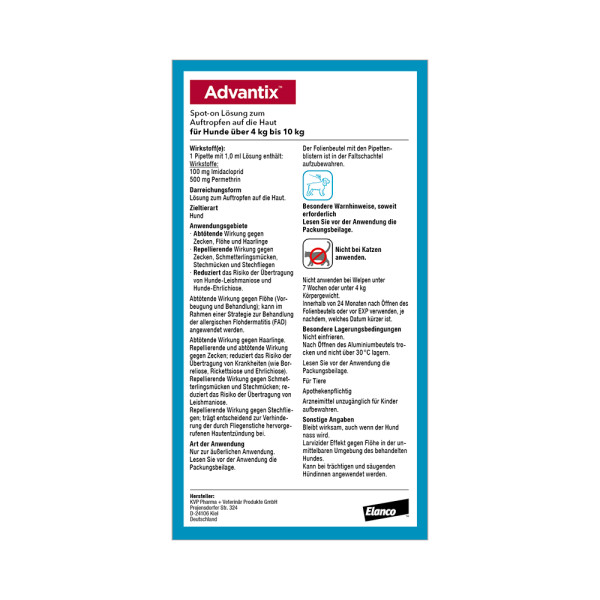 ADVANTIX Spot-on Lsg.z.Auftr.a.d.H.f.Hund 4-10 kg ADVANTIX Spot-on Lsg.z.Auftr.a.d.H.f.Hund 4-10 kg