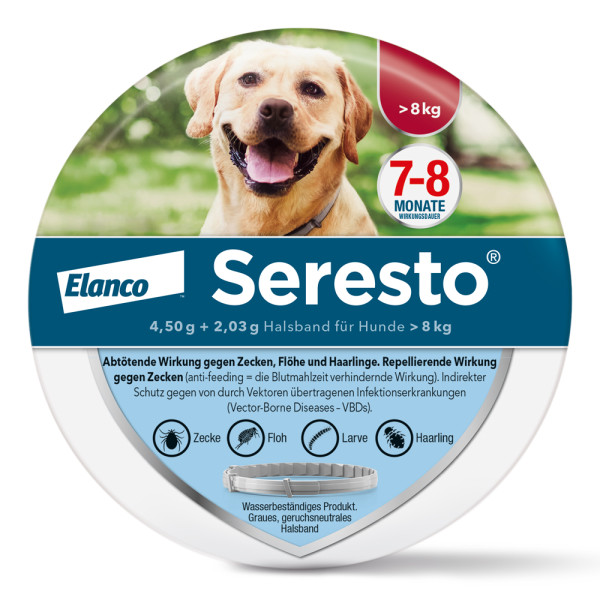 SERESTO 4,50g + 2,03g Halsband für Hunde ab 8kg SERESTO 4,50g + 2,03g Halsband für Hunde ab 8kg
