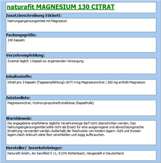 NATURAFIT Magnesium 130 Citr Kapseln NATURAFIT Magnesium 130 Citr Kapseln