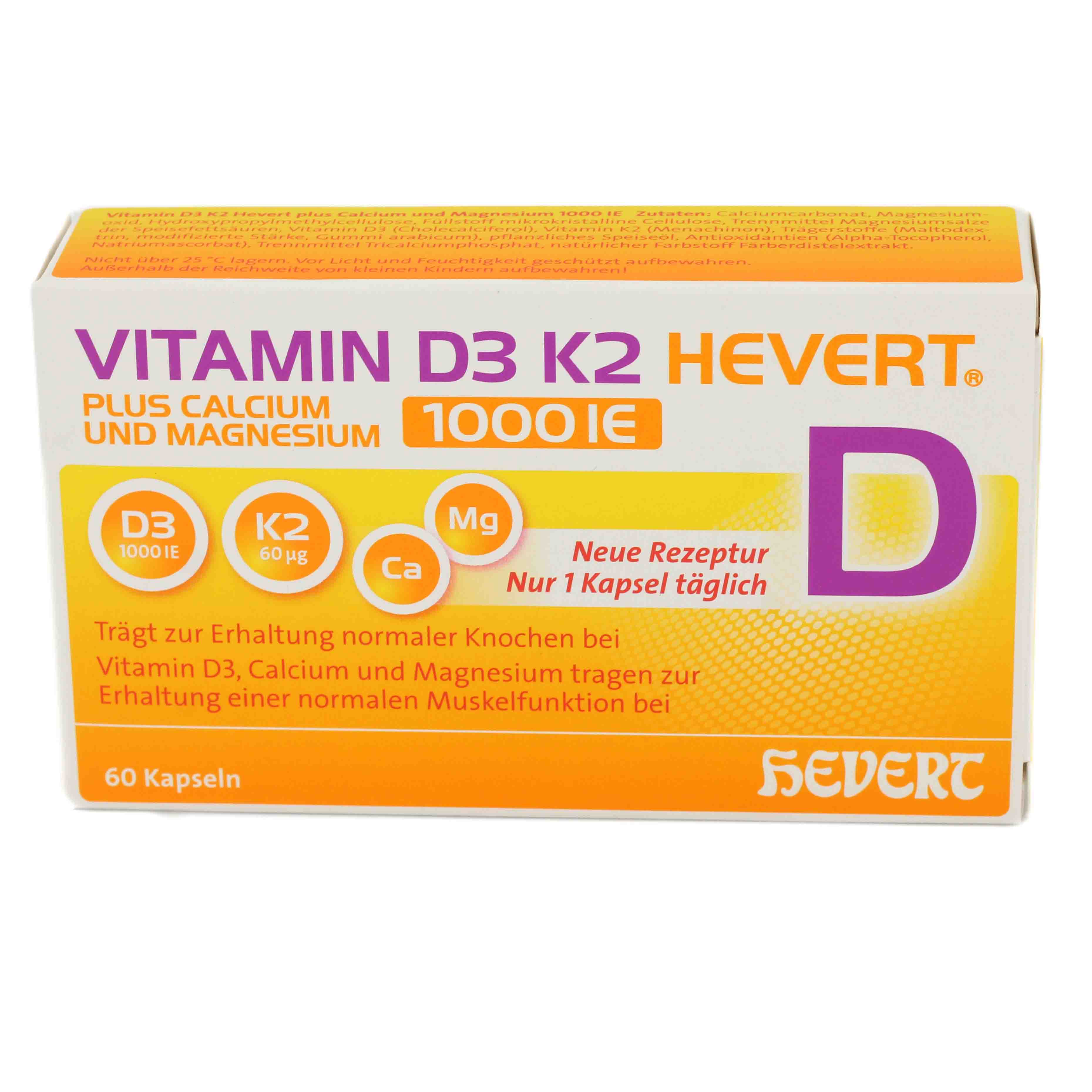 VITAMIN D3 K2 Hevert+Calcium u.Magnes.1000 IE Kps. VITAMIN D3 K2 Hevert+Calcium u.Magnes.1000 IE Kps.