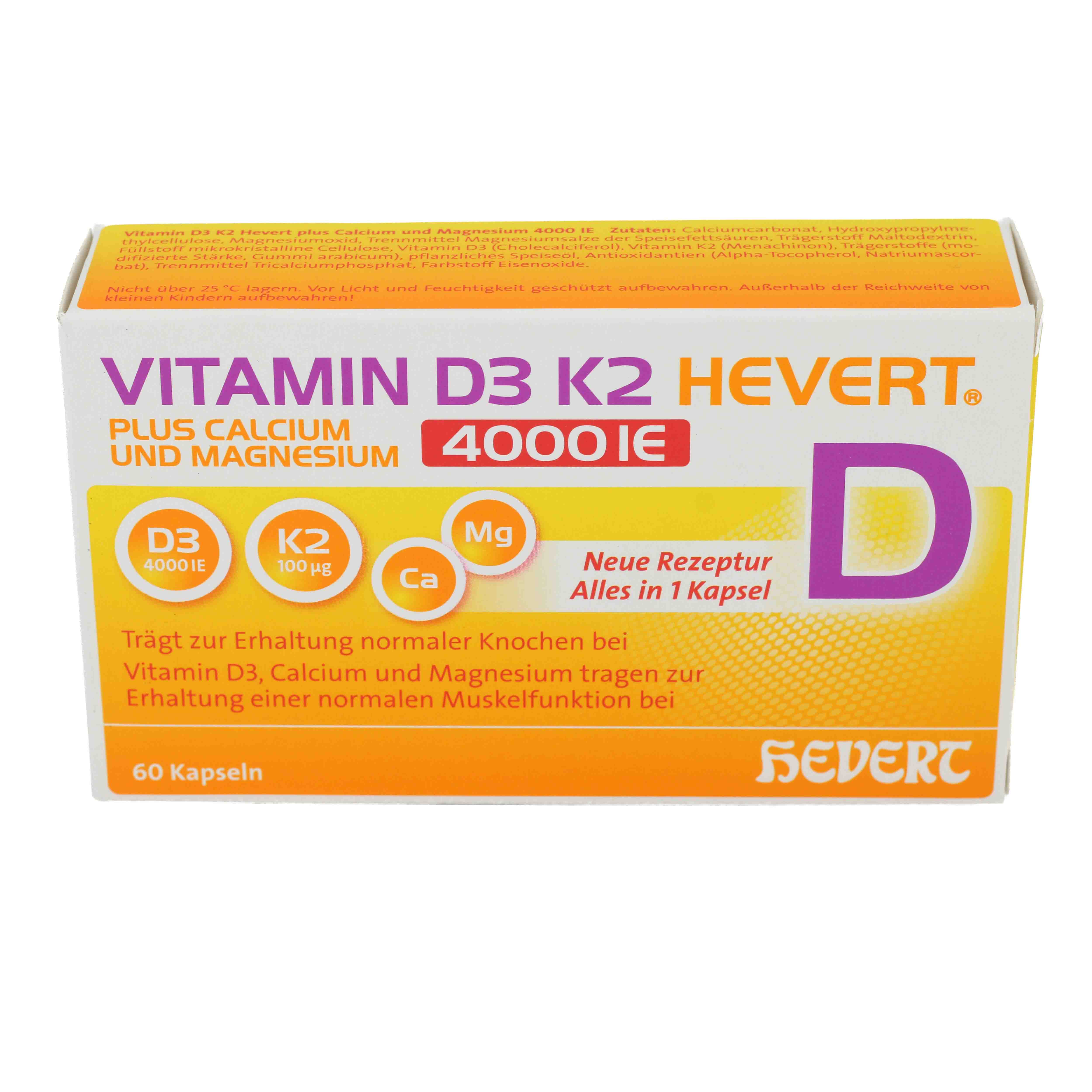 VITAMIN D3 K2 Hevert+Calcium u.Magnes.4000 IE Kps. VITAMIN D3 K2 Hevert+Calcium u.Magnes.4000 IE Kps.