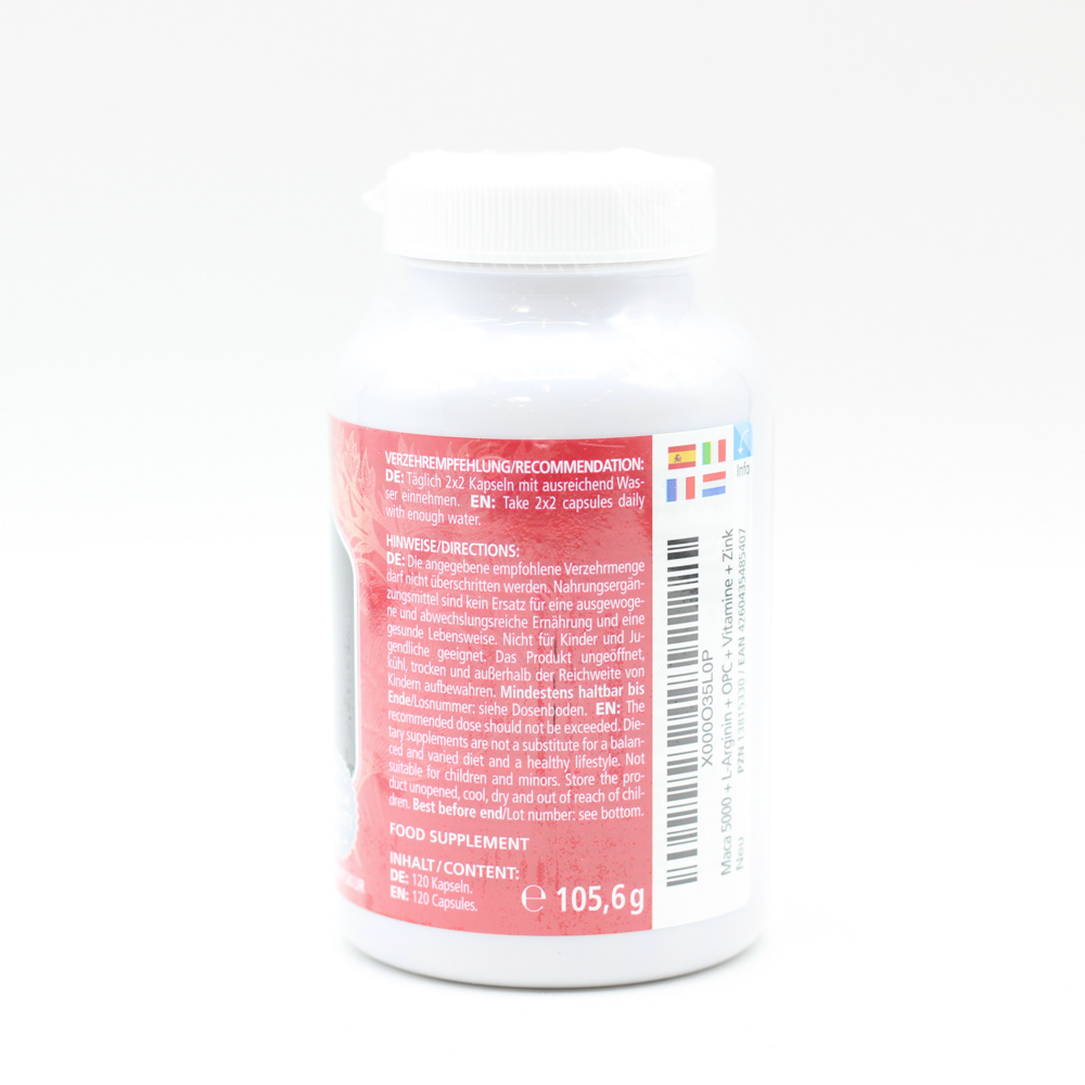 MACA 10:1 hochdosiert+L-Arginin+OPC+Vit.vegan Kps. MACA 10:1 hochdosiert+L-Arginin+OPC+Vit.vegan Kps.