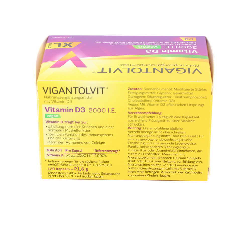 VIGANTOLVIT 2000 I.E. Vitamin D3 vegan Weichkaps. VIGANTOLVIT 2000 I.E. Vitamin D3 vegan Weichkaps.