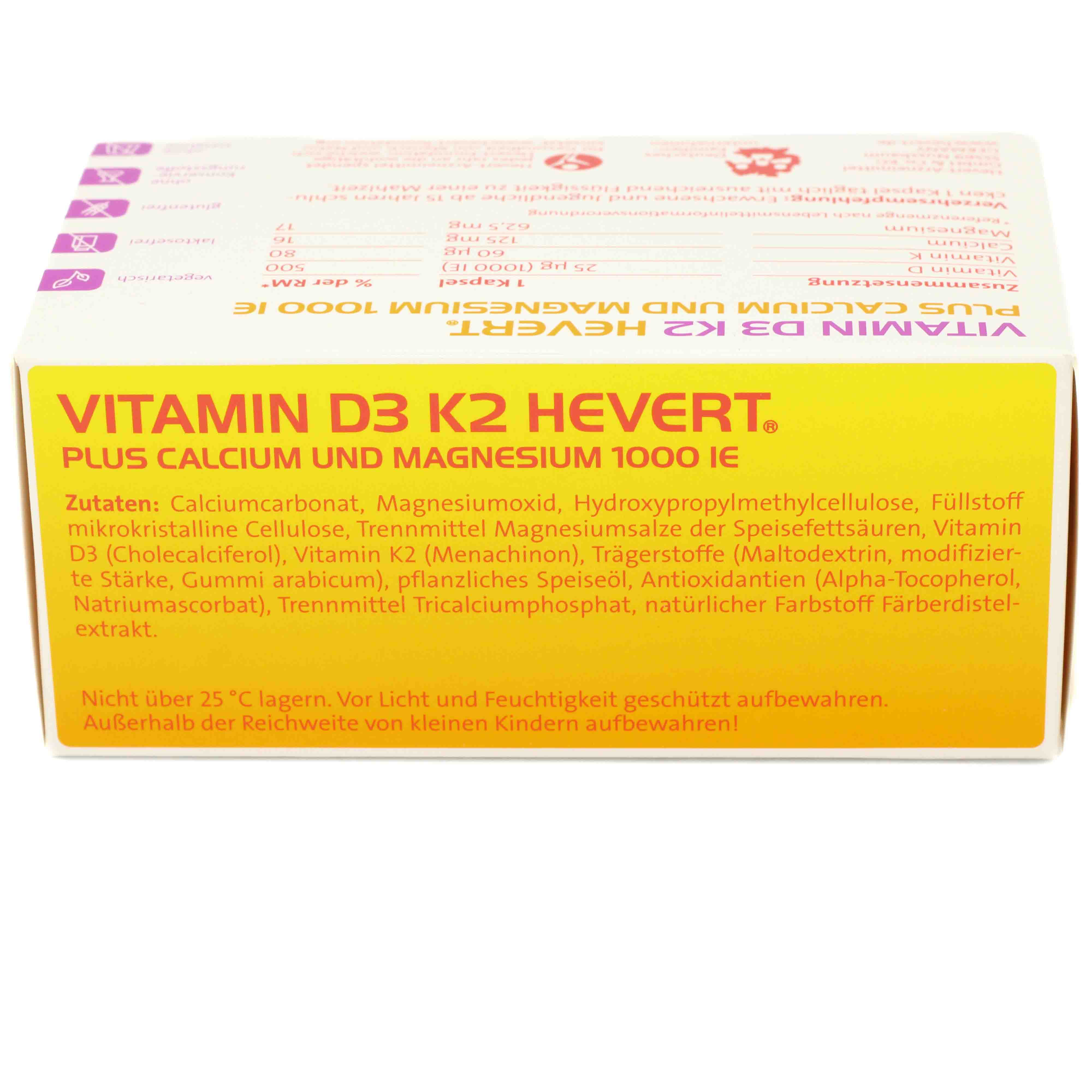 VITAMIN D3 K2 Hevert+Calcium u.Magnes.1000 IE Kps. VITAMIN D3 K2 Hevert+Calcium u.Magnes.1000 IE Kps.