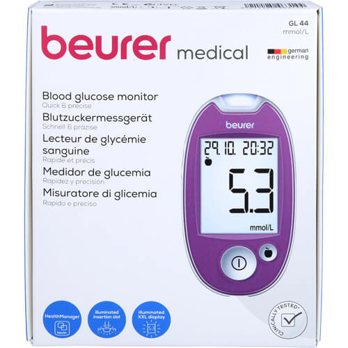 BEURER GL44 Blutzuckermessgerät mmol/l lila BEURER GL44 Blutzuckermessgerät mmol/l lila