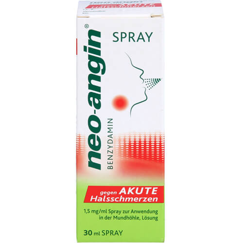 NEO-ANGIN Benzydamin Spray gegen akute Halsschmer. NEO-ANGIN Benzydamin Spray gegen akute Halsschmer.
