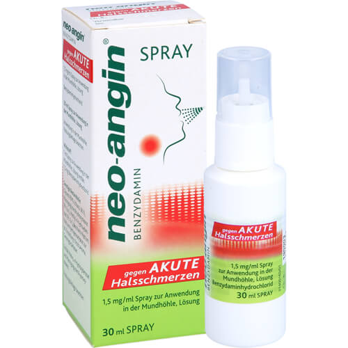 NEO-ANGIN Benzydamin Spray gegen akute Halsschmer. NEO-ANGIN Benzydamin Spray gegen akute Halsschmer.