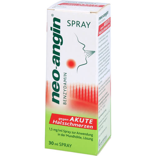 NEO-ANGIN Benzydamin Spray gegen akute Halsschmer. NEO-ANGIN Benzydamin Spray gegen akute Halsschmer.