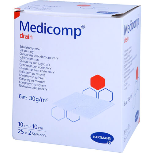 MEDICOMP drain Schlitzkomp.steril 10x10 cm 6fach MEDICOMP drain Schlitzkomp.steril 10x10 cm 6fach