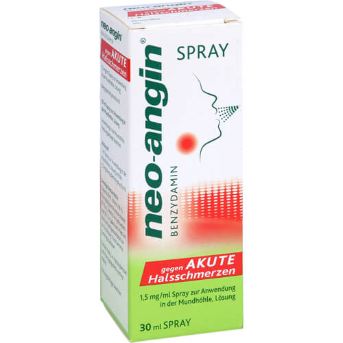 NEO-ANGIN Benzydamin Spray gegen akute Halsschmer. NEO-ANGIN Benzydamin Spray gegen akute Halsschmer.